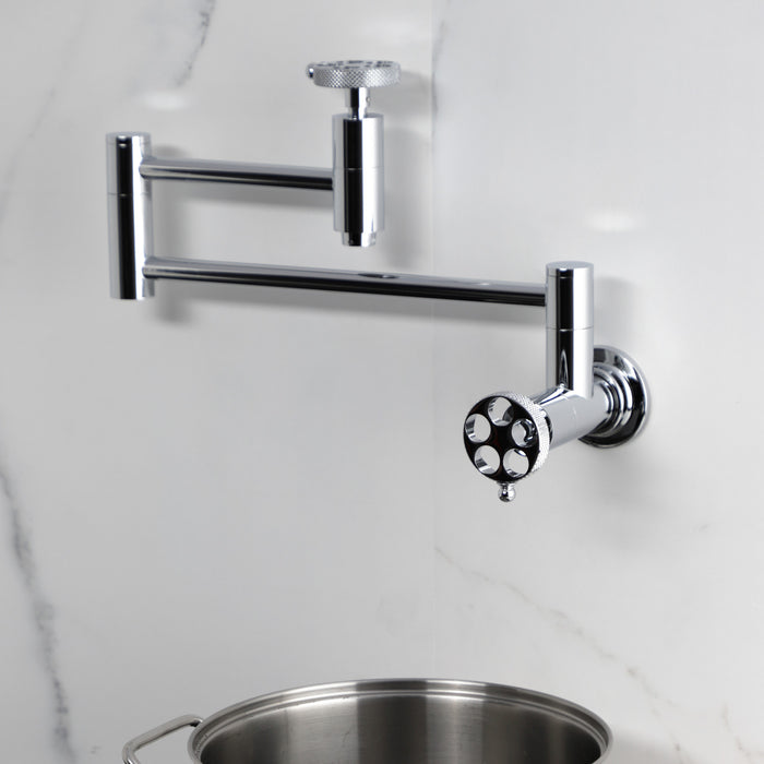 Kingston Sona KS8101RKX - Webb Two-Handle 1-Hole Wall Mount Pot Filler Faucet with Knurled Handle, Polished Chrome