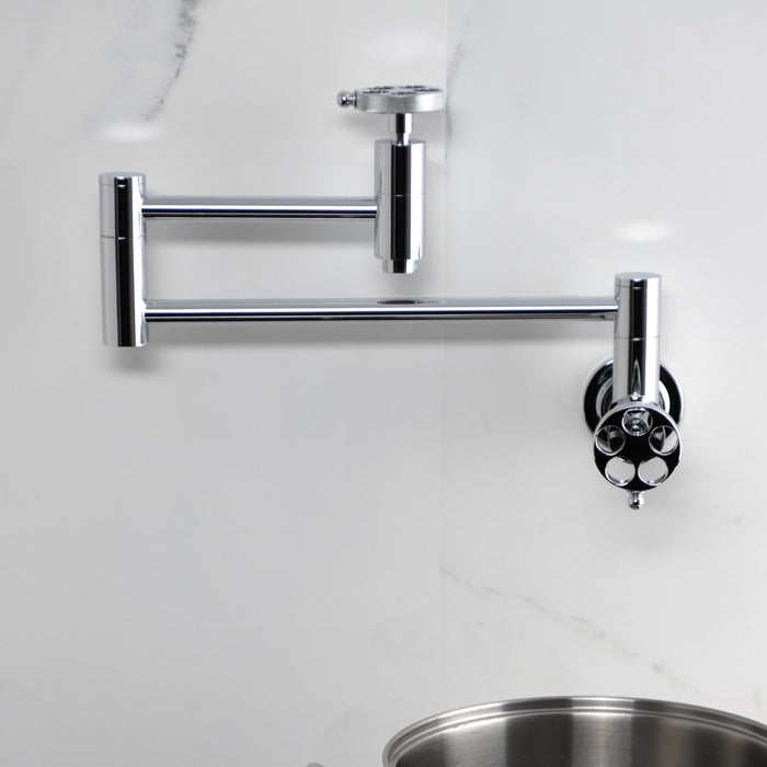 Kingston Sona KS8101RKZ - Wendell Two-Handle 1-Hole Wall Mount Pot Filler Faucet with Knurled Handle, Polished Chrome