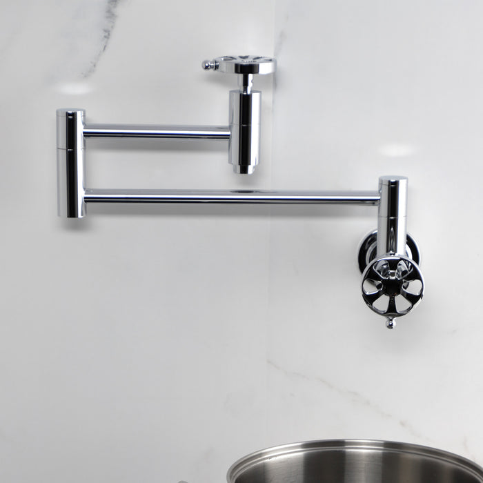 Kingston Sona KS8101RX - Belknap Two-Handle 1-Hole Wall Mount Pot Filler Faucet, Polished Chrome