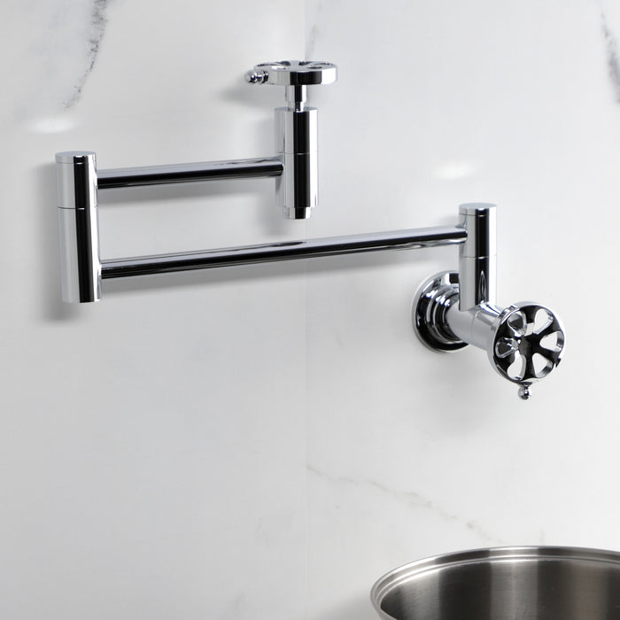 Kingston Sona KS8101RX - Belknap Two-Handle 1-Hole Wall Mount Pot Filler Faucet, Polished Chrome