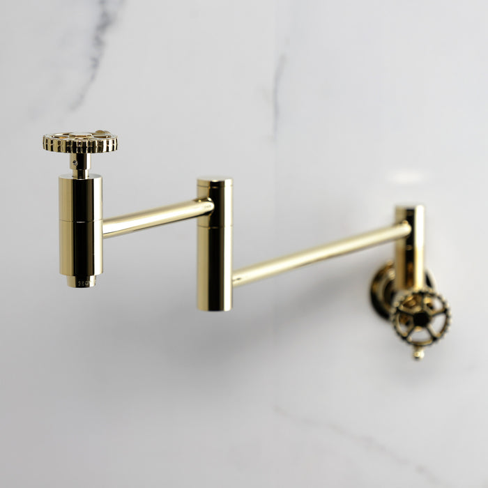 Kingston Sona KS8102CG - Fuller Two-Handle 1-Hole Wall Mount Pot Filler Faucet, Polished Brass