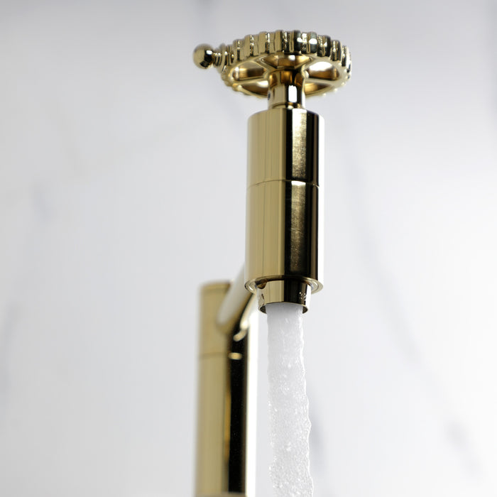 Kingston Sona KS8102CG - Fuller Two-Handle 1-Hole Wall Mount Pot Filler Faucet, Polished Brass