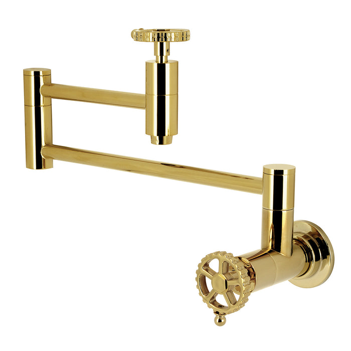 Kingston Sona KS8102CG - Fuller Two-Handle 1-Hole Wall Mount Pot Filler Faucet, Polished Brass