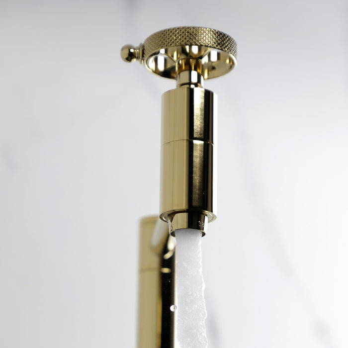 Kingston Sona KS8102RKX - Webb Two-Handle 1-Hole Wall Mount Pot Filler Faucet with Knurled Handle, Polished Brass