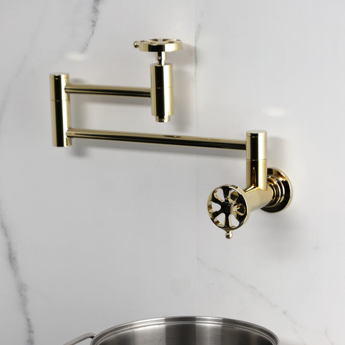 Kingston Sona KS8102RX - Belknap Two-Handle 1-Hole Wall Mount Pot Filler Faucet, Polished Brass