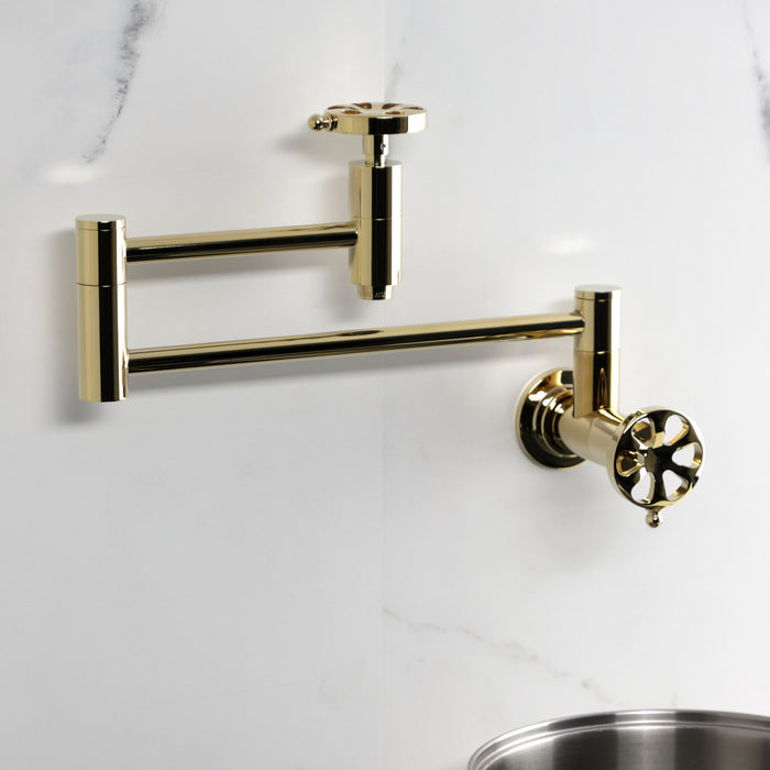Kingston Sona KS8102RX - Belknap Two-Handle 1-Hole Wall Mount Pot Filler Faucet, Polished Brass