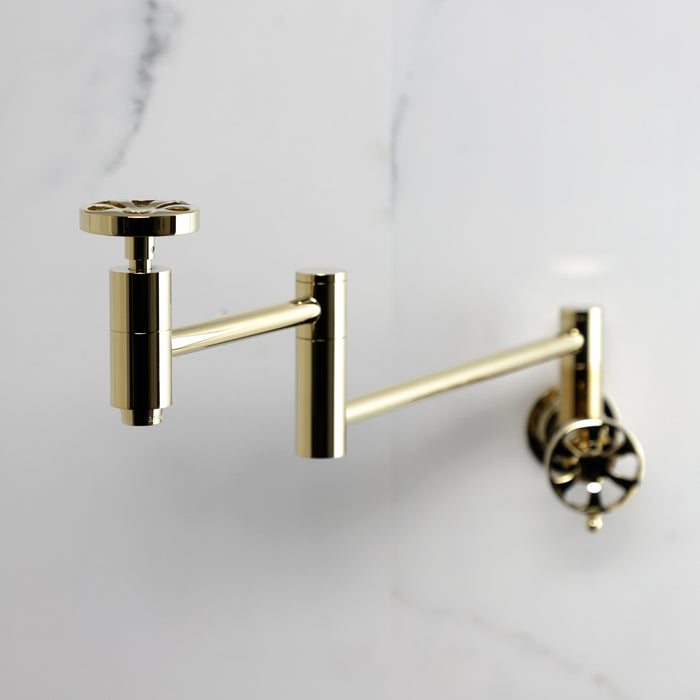 Kingston Sona KS8102RX - Belknap Two-Handle 1-Hole Wall Mount Pot Filler Faucet, Polished Brass