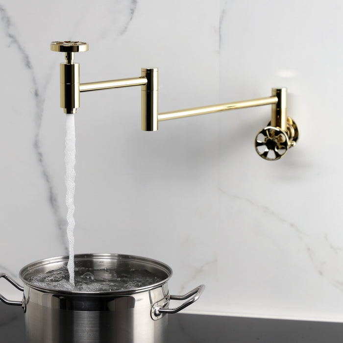 Kingston Sona KS8102RX - Belknap Two-Handle 1-Hole Wall Mount Pot Filler Faucet, Polished Brass