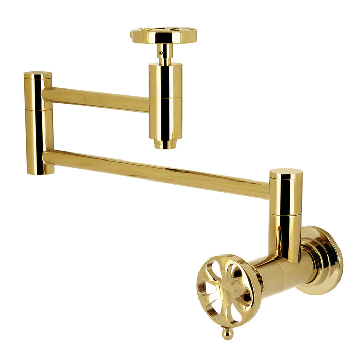 Kingston Sona KS8102RX - Belknap Two-Handle 1-Hole Wall Mount Pot Filler Faucet, Polished Brass