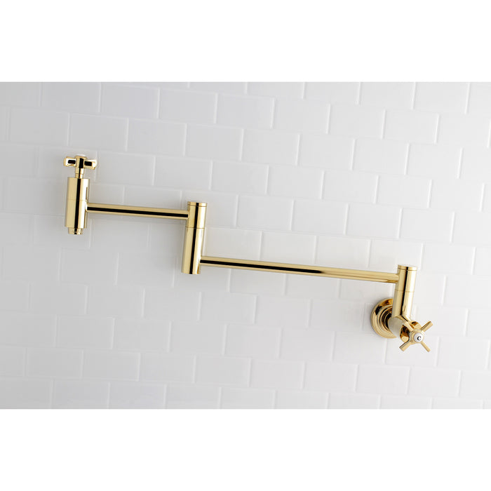 Kingston Sona KS8102ZX - Millennium Two-Handle 1-Hole Wall Mount Pot Filler Faucet, Polished Brass