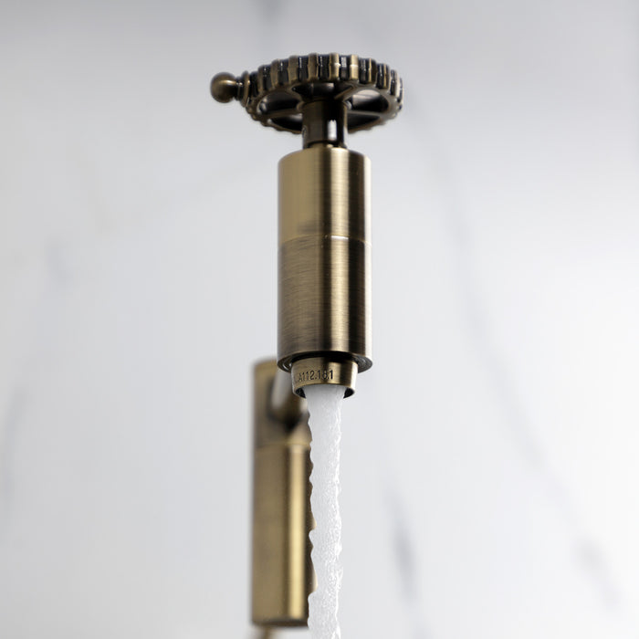 Kingston Sona KS8103CG - Fuller Two-Handle 1-Hole Wall Mount Pot Filler Faucet, Antique Brass