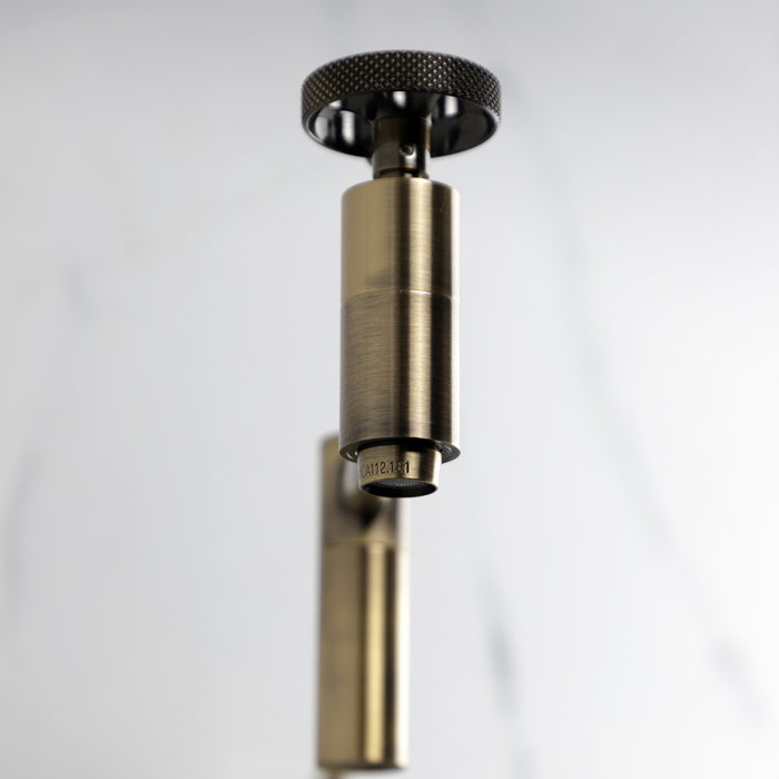 Kingston Sona KS8103RKX - Webb Two-Handle 1-Hole Wall Mount Pot Filler Faucet with Knurled Handle, Antique Brass