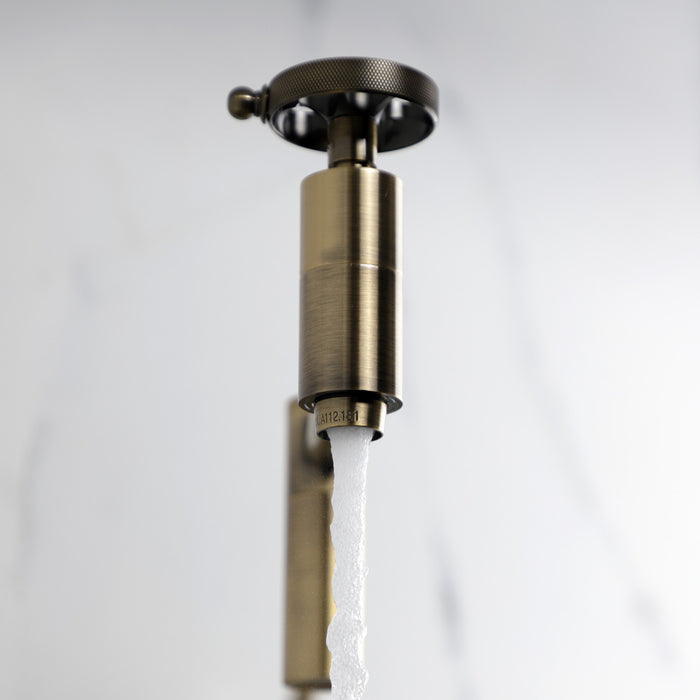 Kingston Sona KS8103RKZ - Wendell Two-Handle 1-Hole Wall Mount Pot Filler Faucet with Knurled Handle, Antique Brass