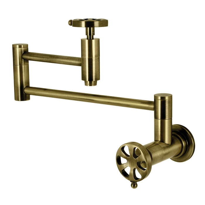 Kingston Sona KS8103RX - Belknap Two-Handle 1-Hole Wall Mount Pot Filler Faucet, Antique Brass