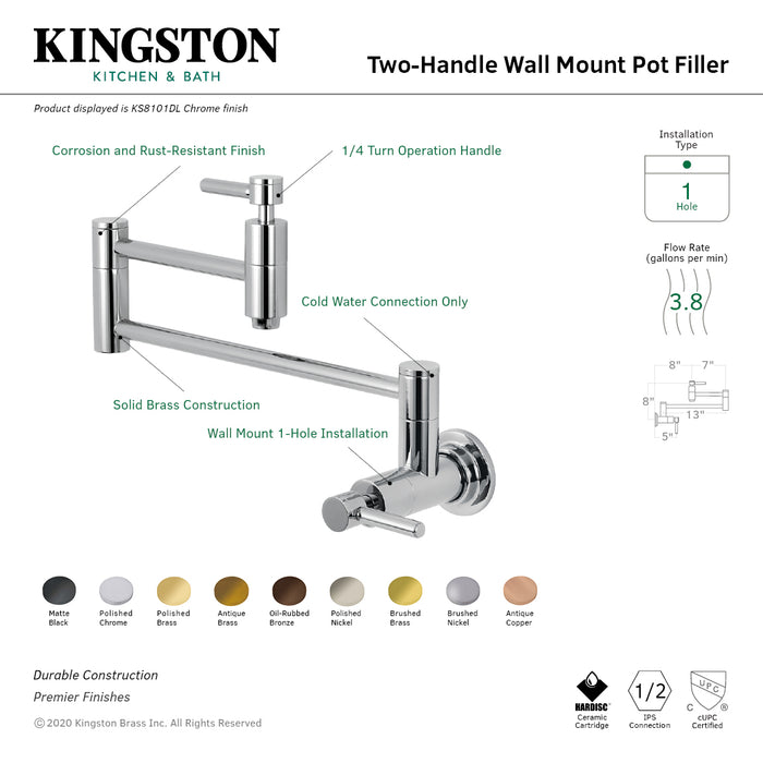 Kingston Sona KS8105DL - Concord Two-Handle 1-Hole Wall Mount Pot Filler Faucet, Oil Rubbed Bronze