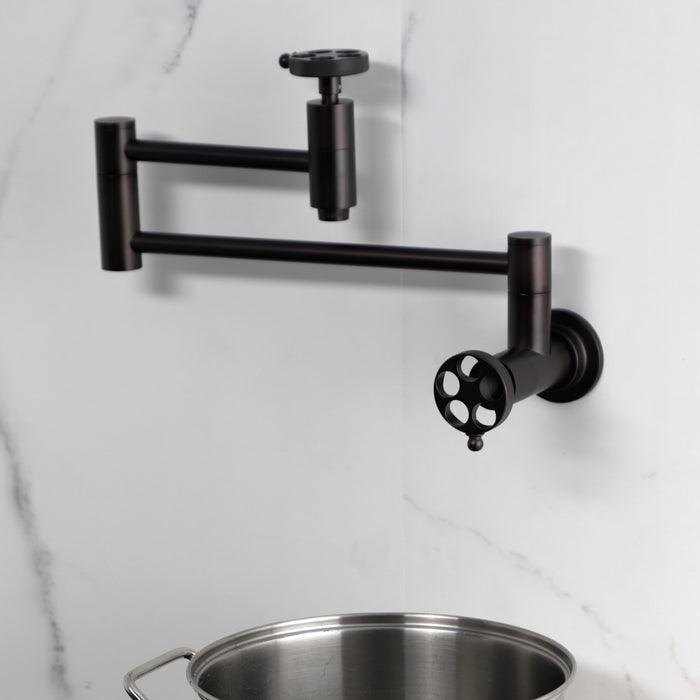 Kingston Sona KS8105RKZ - Wendell Two-Handle 1-Hole Wall Mount Pot Filler Faucet with Knurled Handle, Oil Rubbed Bronze