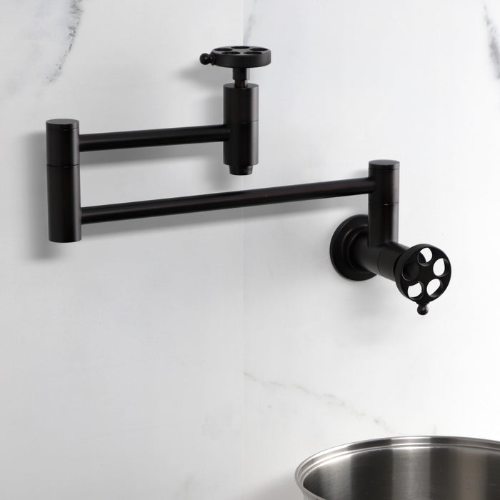Kingston Sona KS8105RKZ - Wendell Two-Handle 1-Hole Wall Mount Pot Filler Faucet with Knurled Handle, Oil Rubbed Bronze