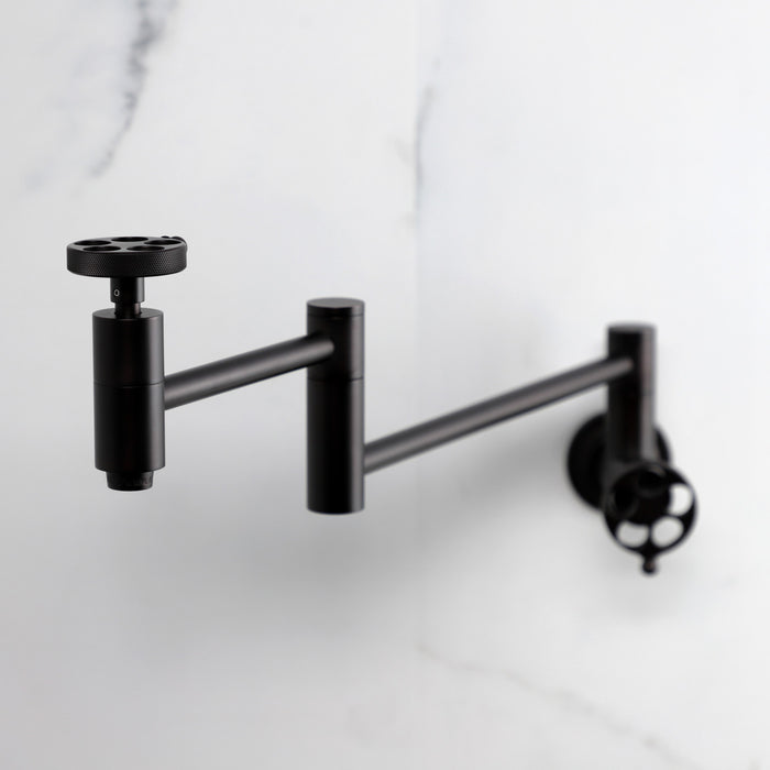 Kingston Sona KS8105RKZ - Wendell Two-Handle 1-Hole Wall Mount Pot Filler Faucet with Knurled Handle, Oil Rubbed Bronze