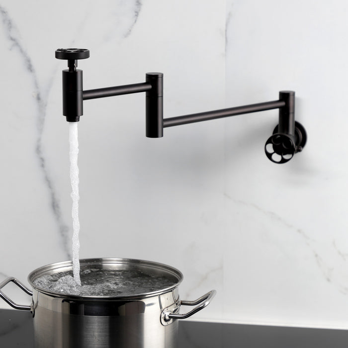 Kingston Sona KS8105RKZ - Wendell Two-Handle 1-Hole Wall Mount Pot Filler Faucet with Knurled Handle, Oil Rubbed Bronze