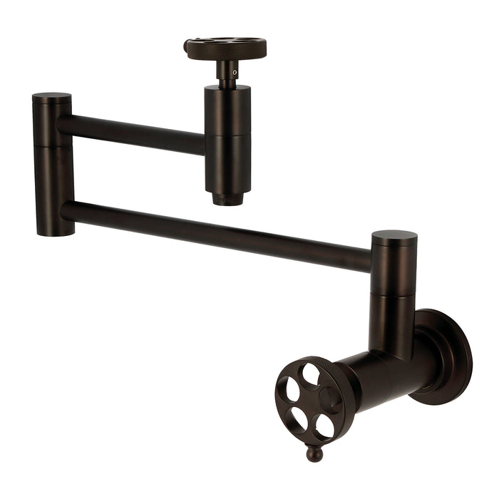Kingston Sona KS8105RKZ - Wendell Two-Handle 1-Hole Wall Mount Pot Filler Faucet with Knurled Handle, Oil Rubbed Bronze