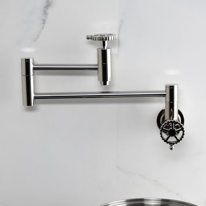 Kingston Sona KS8106CG - Fuller Two-Handle 1-Hole Wall Mount Pot Filler Faucet, Polished Nickel