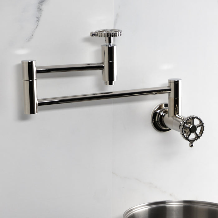 Kingston Sona KS8106CG - Fuller Two-Handle 1-Hole Wall Mount Pot Filler Faucet, Polished Nickel