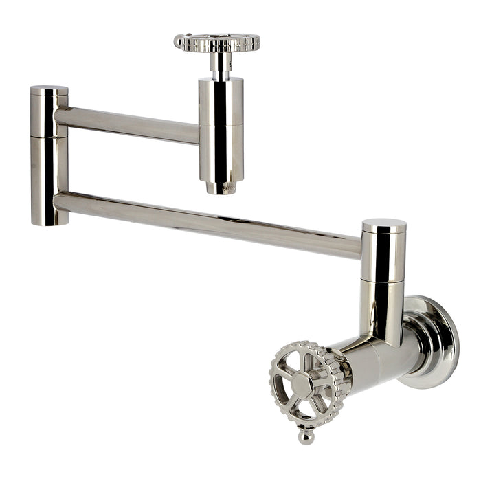 Kingston Sona KS8106CG - Fuller Two-Handle 1-Hole Wall Mount Pot Filler Faucet, Polished Nickel