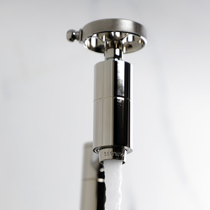 Kingston Sona KS8106RKZ - Wendell Two-Handle 1-Hole Wall Mount Pot Filler Faucet with Knurled Handle, Polished Nickel