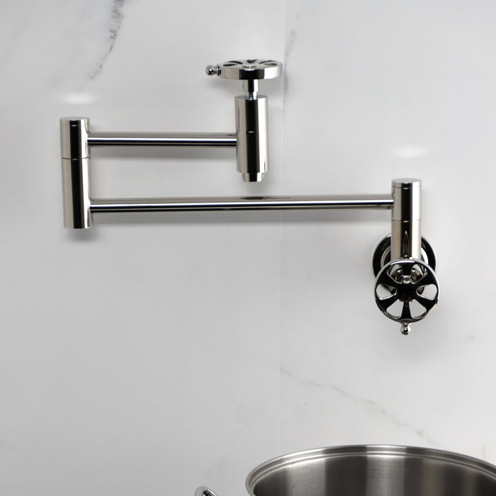 Kingston Sona KS8106RX - Belknap Two-Handle 1-Hole Wall Mount Pot Filler Faucet, Polished Nickel