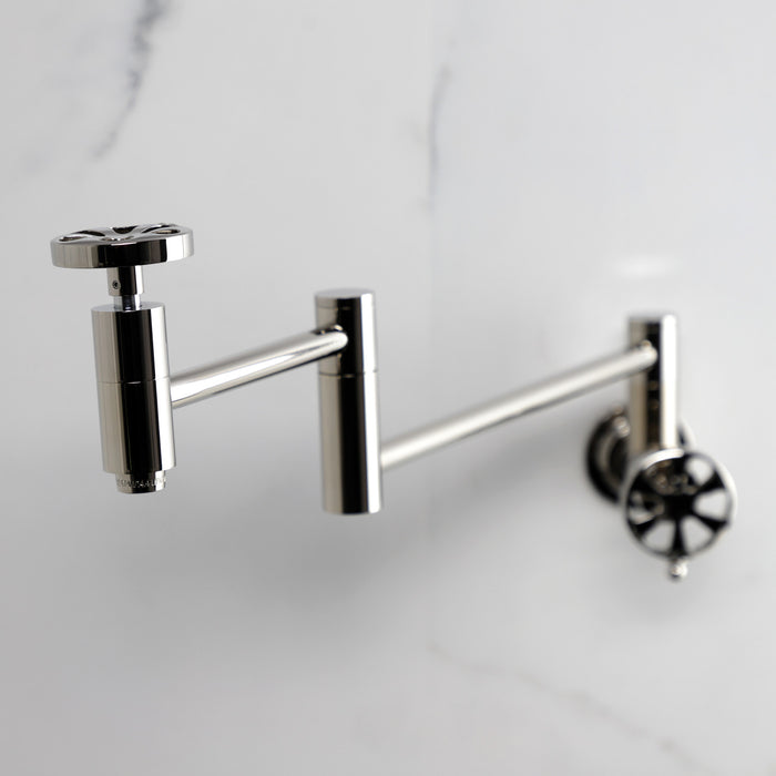 Kingston Sona KS8106RX - Belknap Two-Handle 1-Hole Wall Mount Pot Filler Faucet, Polished Nickel