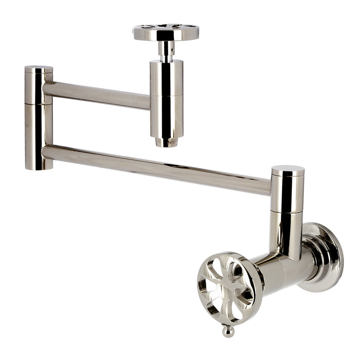 Kingston Sona KS8106RX - Belknap Two-Handle 1-Hole Wall Mount Pot Filler Faucet, Polished Nickel
