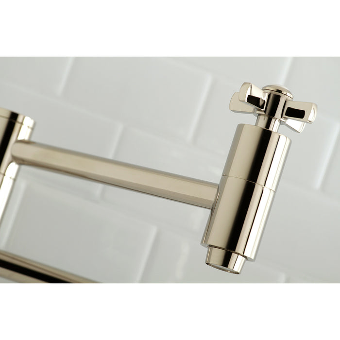 Kingston Sona KS8106ZX - Millennium Two-Handle 1-Hole Wall Mount Pot Filler Faucet, Polished Nickel