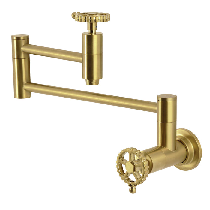 Kingston Sona KS8107CG - Fuller Two-Handle 1-Hole Wall Mount Pot Filler Faucet, Brushed Brass