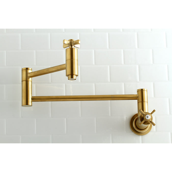 Kingston Sona KS8107ZX - Millennium Two-Handle 1-Hole Wall Mount Pot Filler Faucet, Brushed Brass
