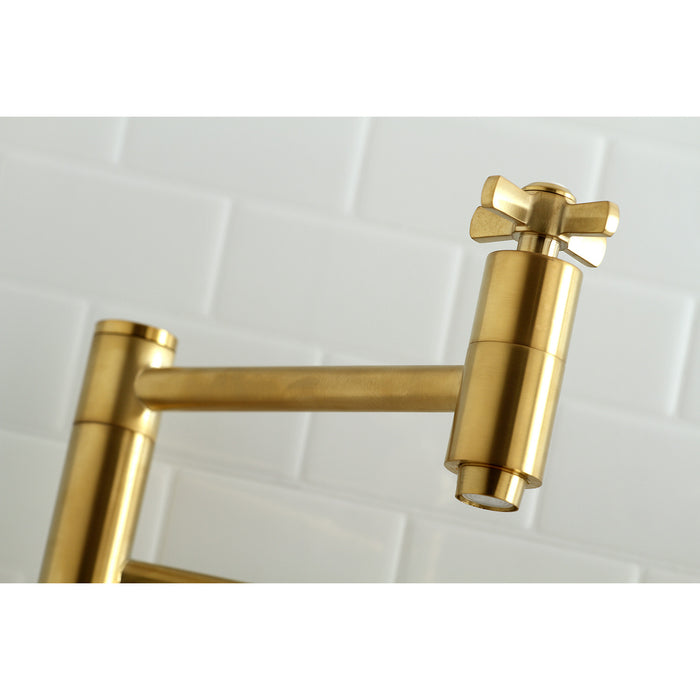Kingston Sona KS8107ZX - Millennium Two-Handle 1-Hole Wall Mount Pot Filler Faucet, Brushed Brass