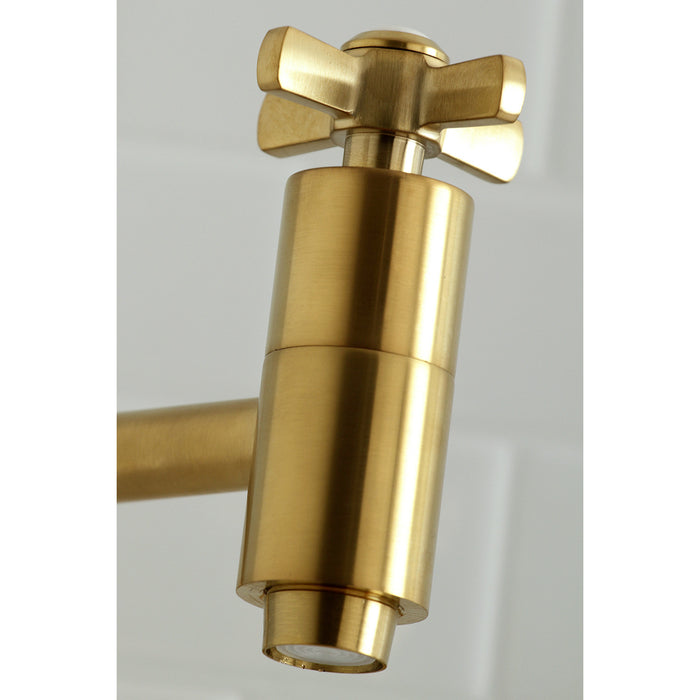 Kingston Sona KS8107ZX - Millennium Two-Handle 1-Hole Wall Mount Pot Filler Faucet, Brushed Brass