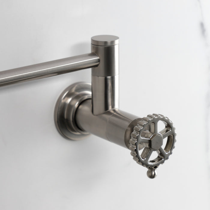 Kingston Sona KS8108CG - Fuller Two-Handle 1-Hole Wall Mount Pot Filler Faucet, Brushed Nickel