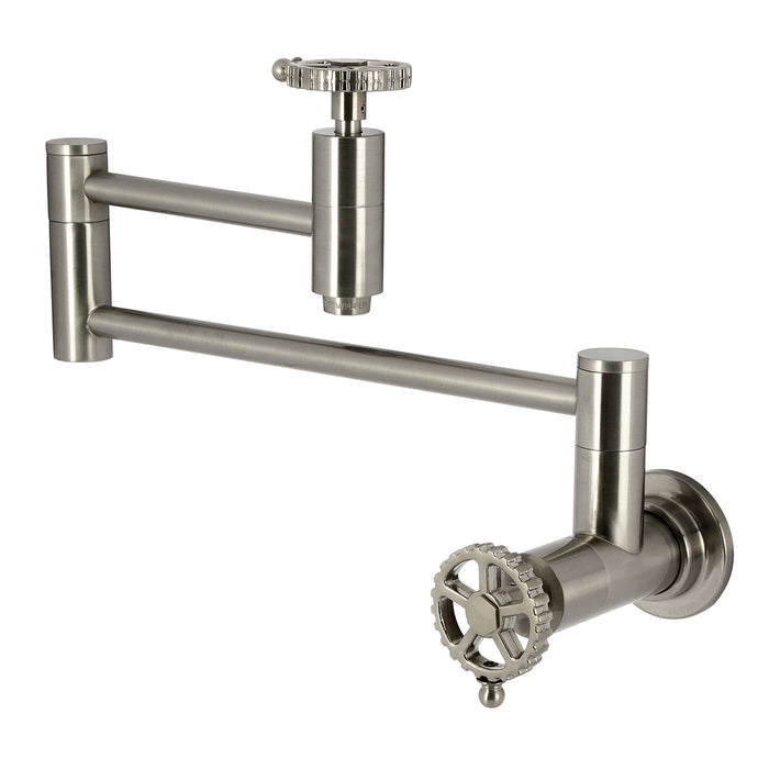Kingston Sona KS8108CG - Fuller Two-Handle 1-Hole Wall Mount Pot Filler Faucet, Brushed Nickel