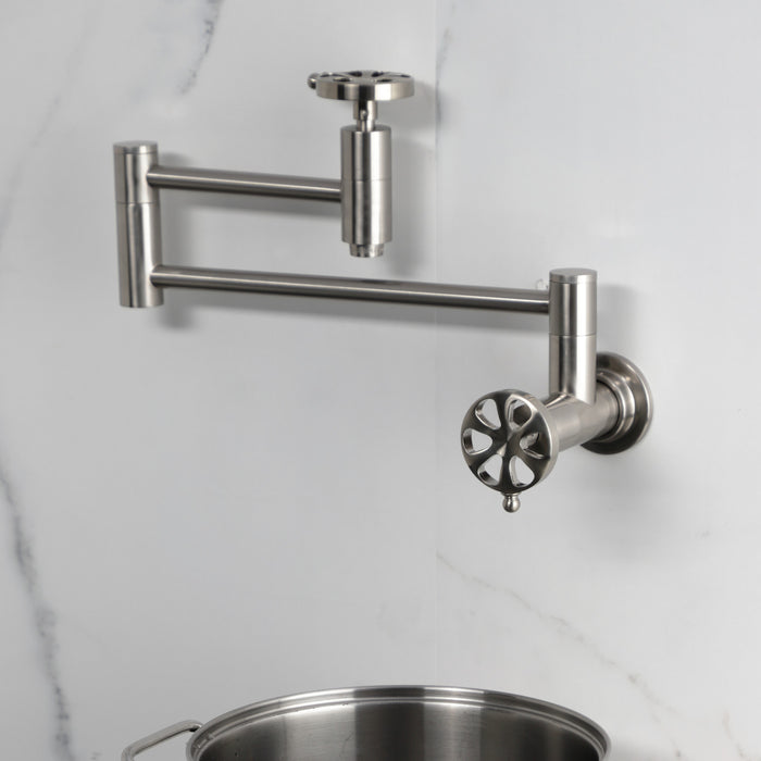 Kingston Sona KS8108RX - Belknap Two-Handle 1-Hole Wall Mount Pot Filler Faucet, Brushed Nickel
