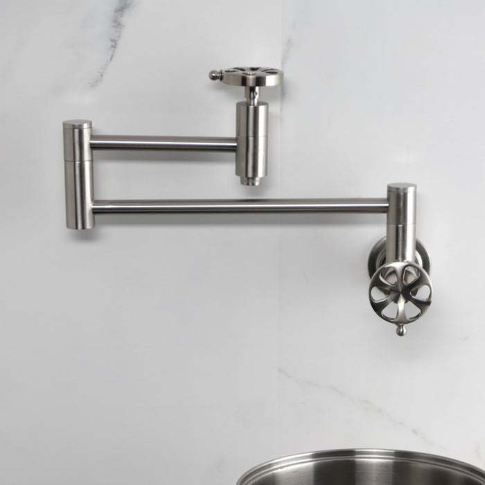 Kingston Sona KS8108RX - Belknap Two-Handle 1-Hole Wall Mount Pot Filler Faucet, Brushed Nickel