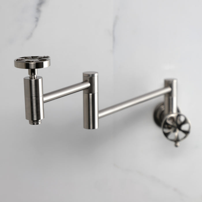 Kingston Sona KS8108RX - Belknap Two-Handle 1-Hole Wall Mount Pot Filler Faucet, Brushed Nickel