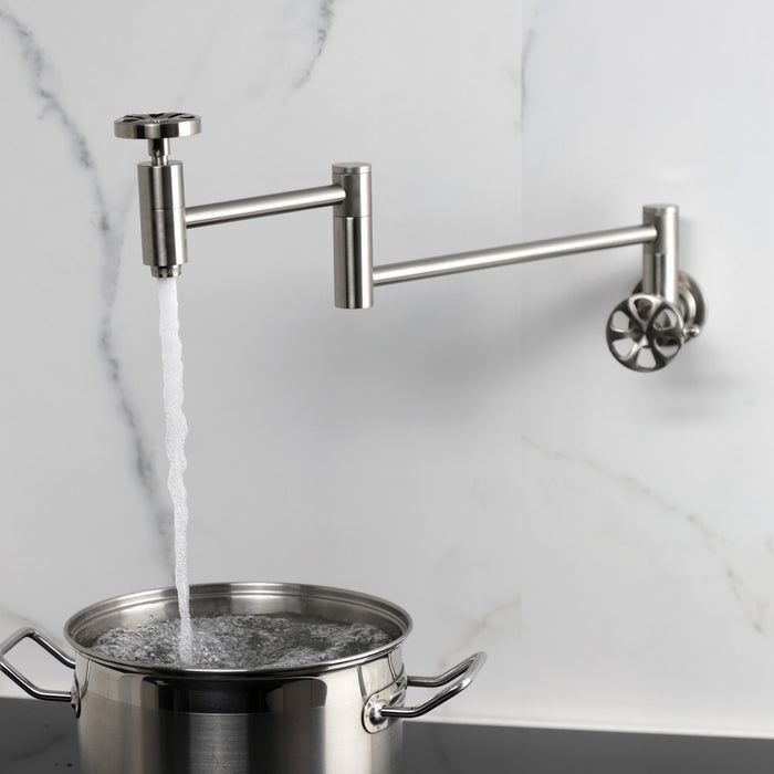 Kingston Sona KS8108RX - Belknap Two-Handle 1-Hole Wall Mount Pot Filler Faucet, Brushed Nickel