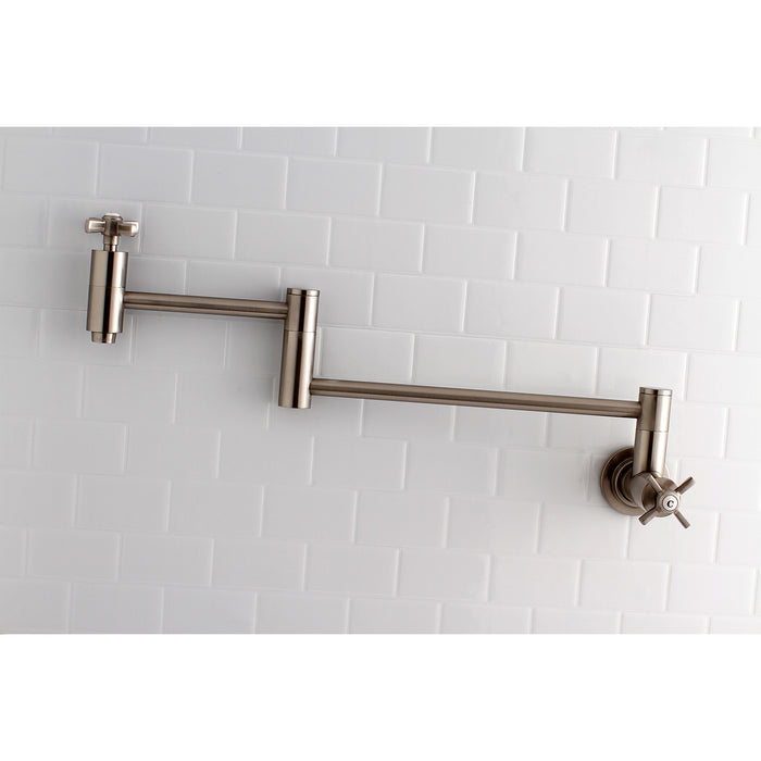 Kingston Sona KS8108ZX - Millennium Two-Handle 1-Hole Wall Mount Pot Filler Faucet, Brushed Nickel