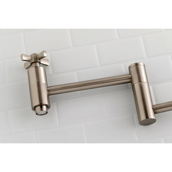 Kingston Sona KS8108ZX - Millennium Two-Handle 1-Hole Wall Mount Pot Filler Faucet, Brushed Nickel