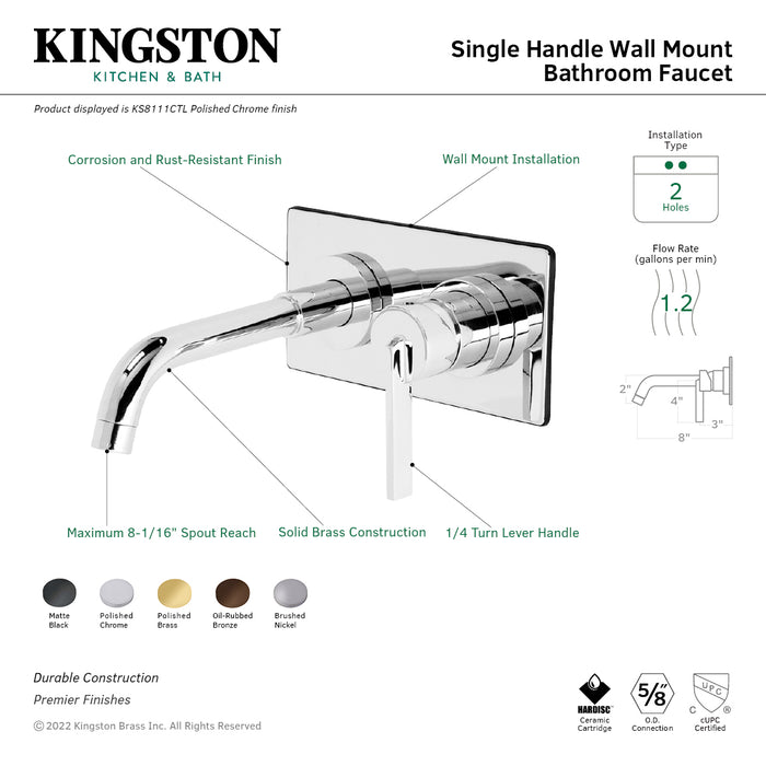 Kingston Sona KS8111CTL - Continental Single-Handle 2-Hole Wall Mount Bathroom Faucet, Polished Chrome
