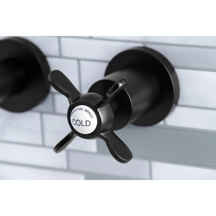 Kingston Sona KS8120BEX - Essex Double-Handle 3-Hole Wall Mount Bathroom Faucet, Matte Black