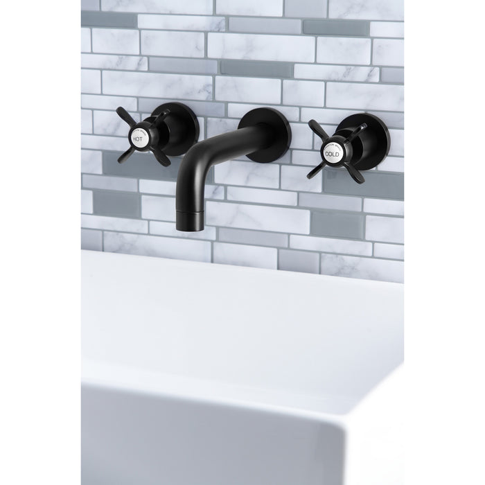 Kingston Sona KS8120BEX - Essex Double-Handle 3-Hole Wall Mount Bathroom Faucet, Matte Black