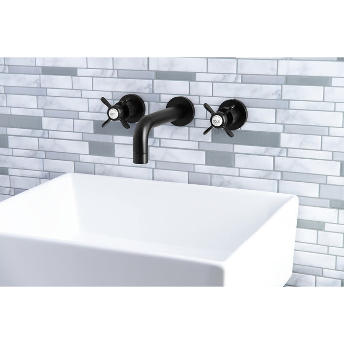 Kingston Sona KS8120BEX - Essex Double-Handle 3-Hole Wall Mount Bathroom Faucet, Matte Black