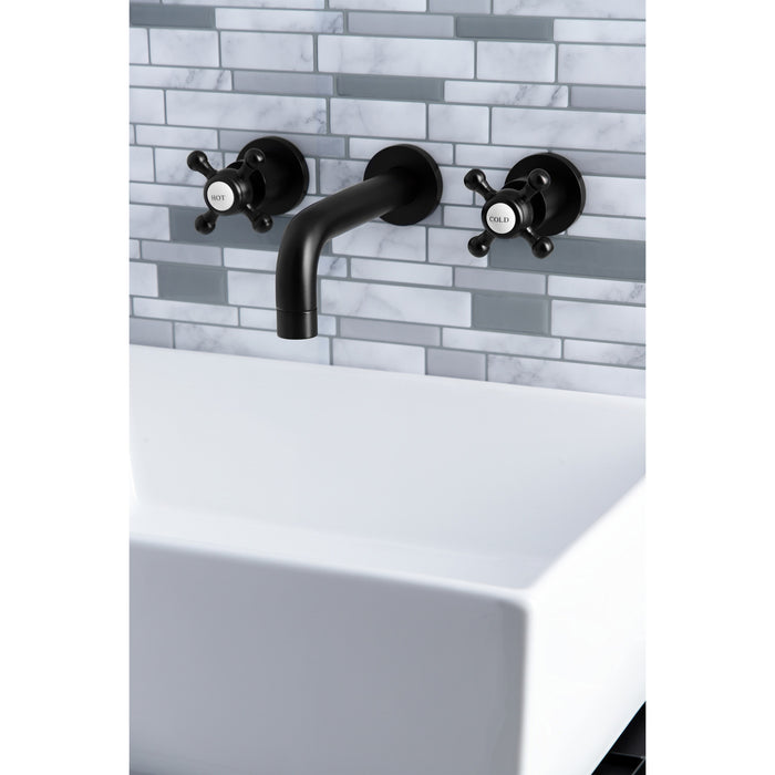 Kingston Sona KS8120BX - Metropolitan Double-Handle 3-Hole Wall Mount Bathroom Faucet, Matte Black