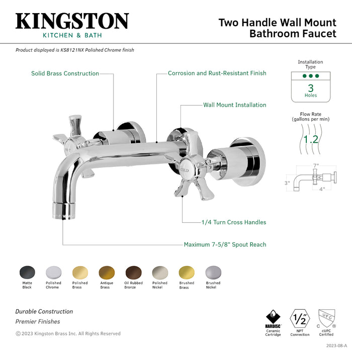 Hamilton KS8120NX Two-Handle 3-Hole Wall Mount Bathroom Faucet, Matte Black